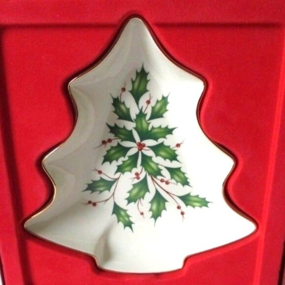 Lenox Holiday Christmas Tree Dish - Festive Holly - Replacement Serveware Dinner - Picture 2 of 5
